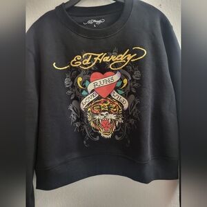 Ed Hardy black cropped sweatshirt women's size L